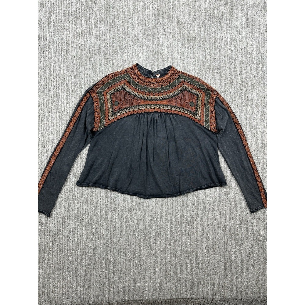 Free People Slub Jersey Embellishedā Bunny Top Size XS Long Sleeve
